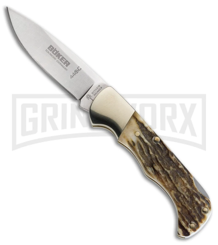 Boker Folding Hunter Lockback Knife Brown Stag (3" Satin) 110135HH 1 Boker Folding Hunter Lockback Knife Brown Stag (3" Satin) 110135HH