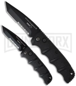 Boker Mini Kalashnikov Black Automatic Knife - Tanto Black Serr -OTF Knives Shop boker kalashnikov mini 01kals73bts size comparison large