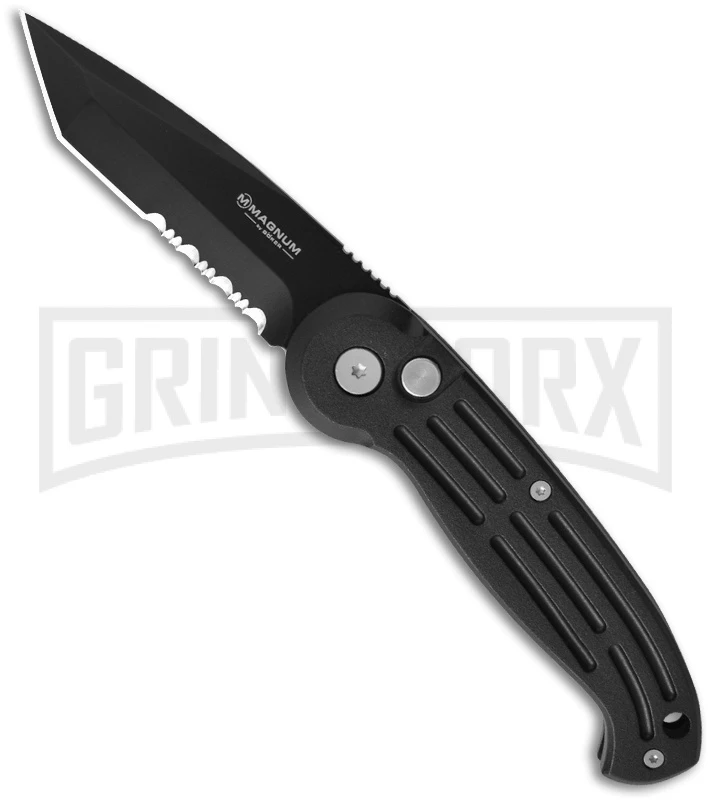 Boker Magnum Black Automatic Knife - Tanto Black Serr 1 Boker Magnum Black Automatic Knife - Tanto Black Serr