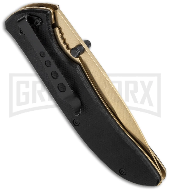 Boker Magnum Black Gold Spring Assisted Knife - Gold Plain 2 Boker Magnum Black Gold Spring Assisted Knife - Gold Plain - Image 2
