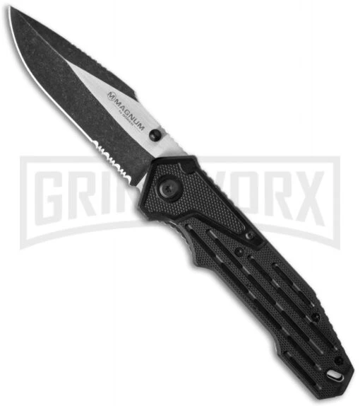 Boker Magnum Classic Pocket Knife Black G-10 Folding Knife - Two-Tone Serr -OTF Knives Shop boker magnum 01ry223 large