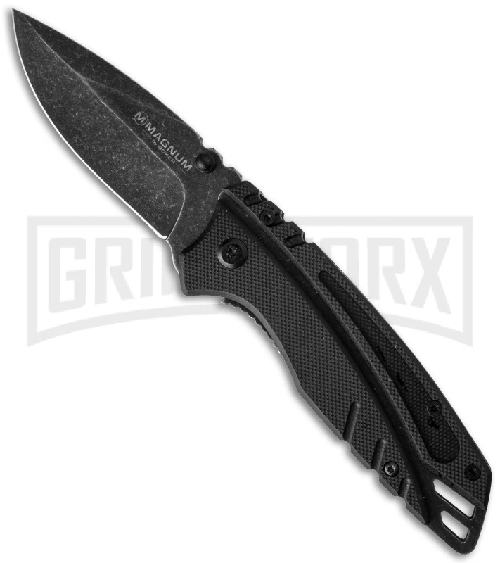 Boker Magnum Black G-10 Spring Assisted Knife - Stonewash Plain 1 Boker Magnum Black G-10 Spring Assisted Knife - Stonewash Plain