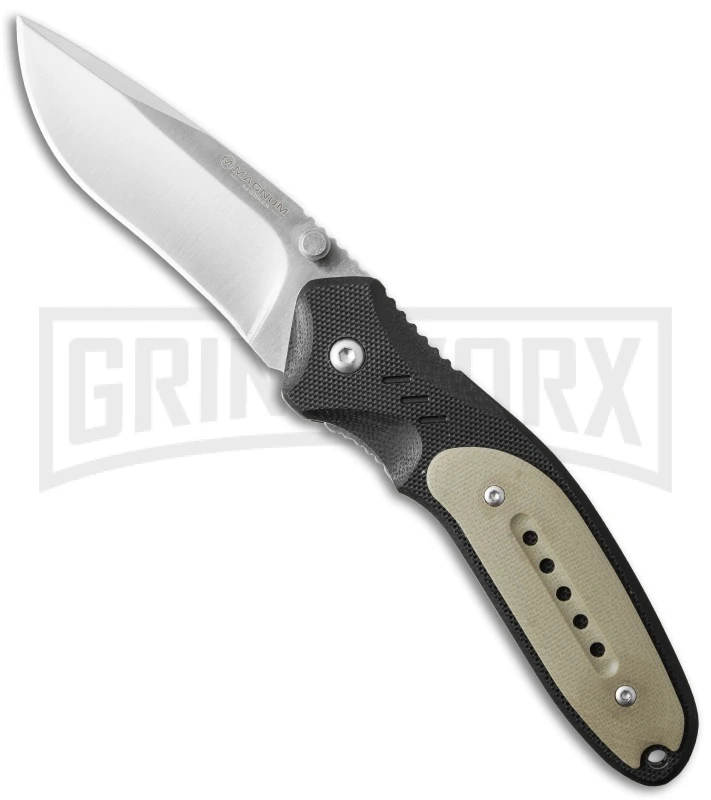 Boker Magnum Ypsilon Tan G-10 Folding Knife - Satin Plain 1 Boker Magnum Ypsilon Tan G-10 Folding Knife - Satin Plain