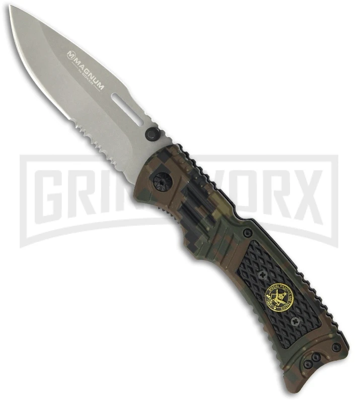 Boker Magnum Marksman Folding Knife - Olive Serr 1 Boker Magnum Marksman Folding Knife - Olive Serr