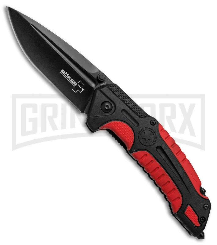 Boker Plus Savior 1 Red Liner Lock Knife - Black Plain 1 Boker Plus Savior 1 Red Liner Lock Knife - Black Plain