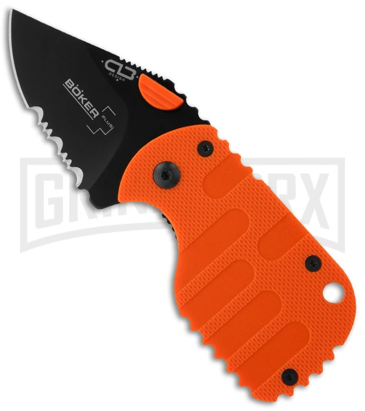 Boker Plus Subcom Dusk Orange Folding Knife - Black Serr 1 Boker Plus Subcom Dusk Orange Folding Knife - Black Serr